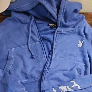 PLAYBOY Blue Womans Hooded Zip-Up Jacket with Logo
